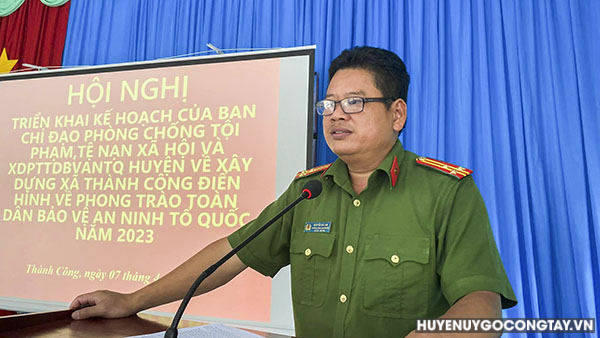 Đ/c Nguyễn Hải An  - Trưởng Công an huyện Gò Công Tây phát biểu chỉ đạo tại hội nghị