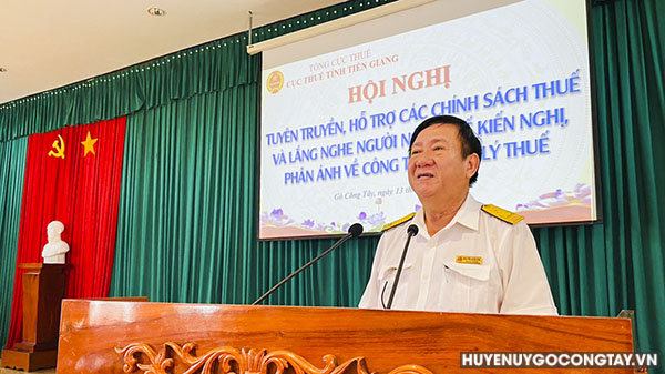 Ông Nguyễn Quốc Sơn - Phó Cục Trưởng Cục Thuế tỉnh Tiền Giang phát biểu tại hội nghị