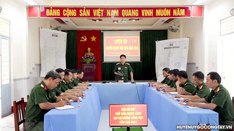 Ban Chỉ huy Quân sự huyện Gò Công Tây luyện tập chuyển trạng thái sẵn sàng chiến đấu năm 2024